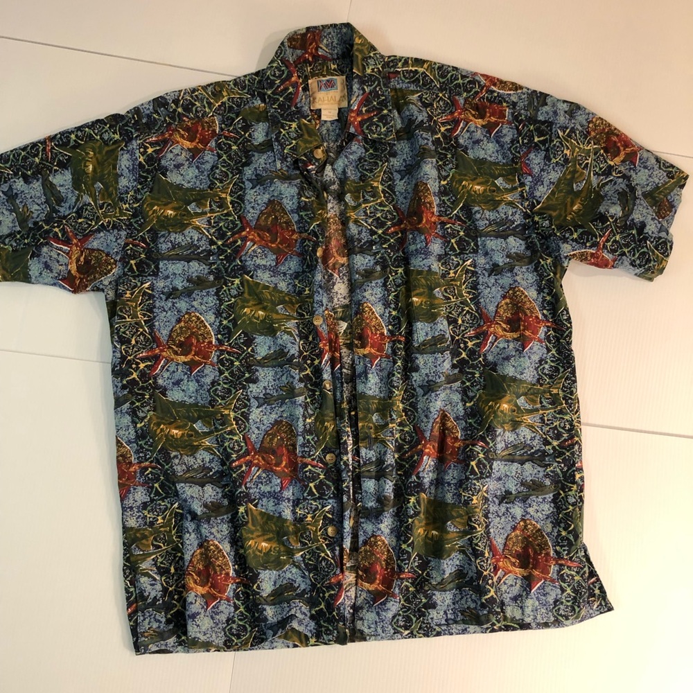 Hawaiian islands shirt Avi collection by kahala size medium sword fish design